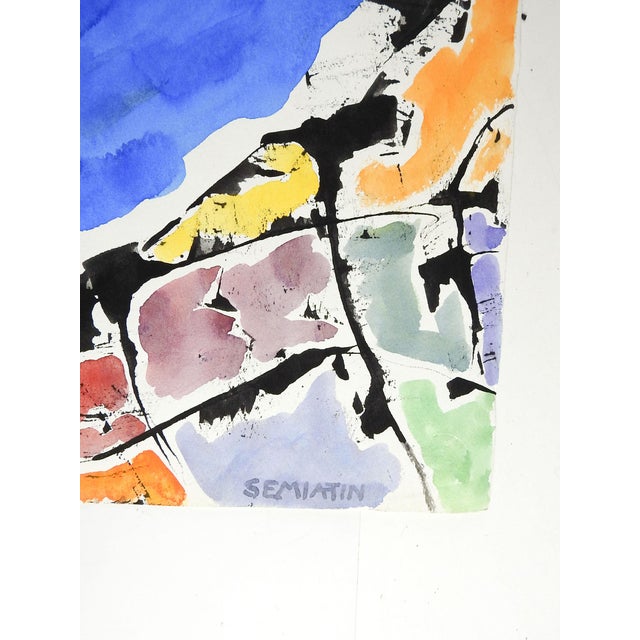 Mid 20th century watercolor on paper color block with blue by Jacob Semiatin (1915-2003) American. Signed lower right...