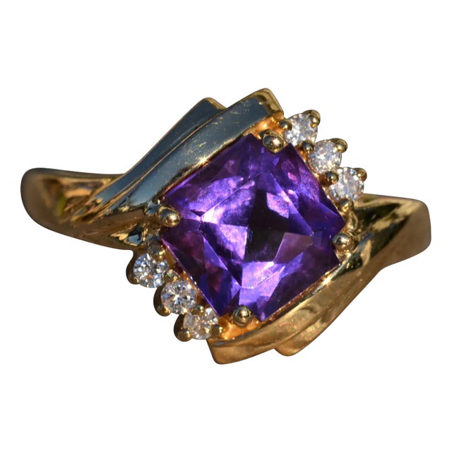 The Moreton: Amethyst and Diamond Bypass Ring set in 14 K Gold For Sale
