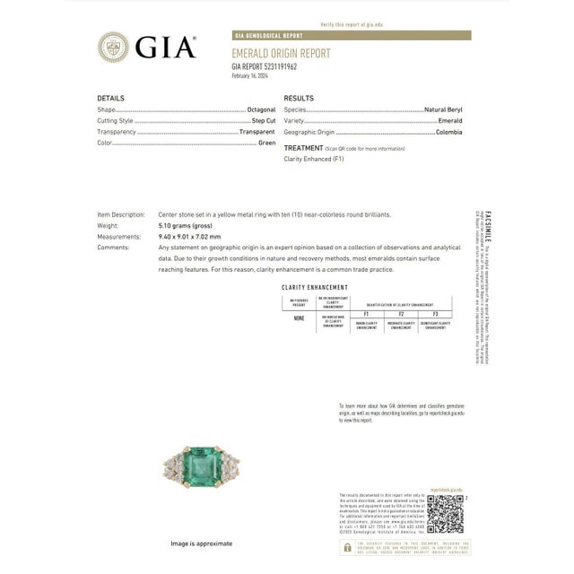 Green Gia Certified 4 Carat Colombian Minor Oil Emerald & Diamond Engagement Ring, Size 6.75 For Sale - Image 8 of 8