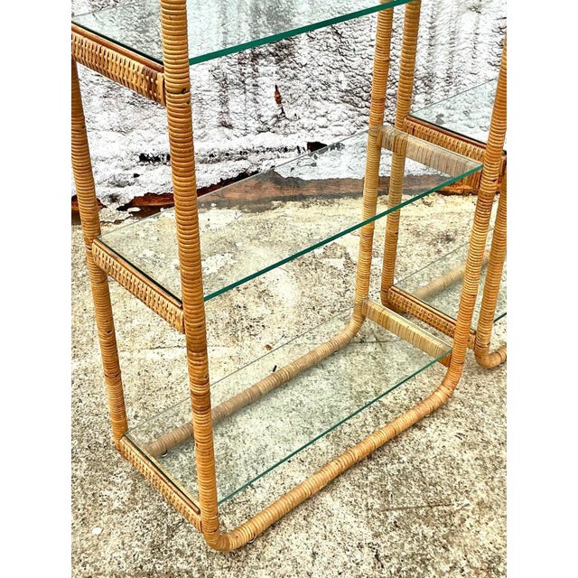 Vintage Boho Curved Cornered Wrapped Rattan Etagere - A Pair For Sale In Phoenix - Image 6 of 8