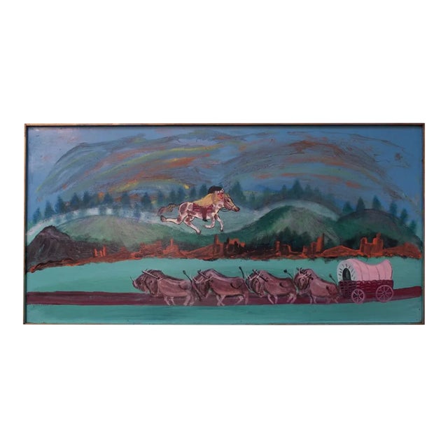 Outsider Art "Indian and Caravan" Oil on Panel by Bruno Del Favero For Sale