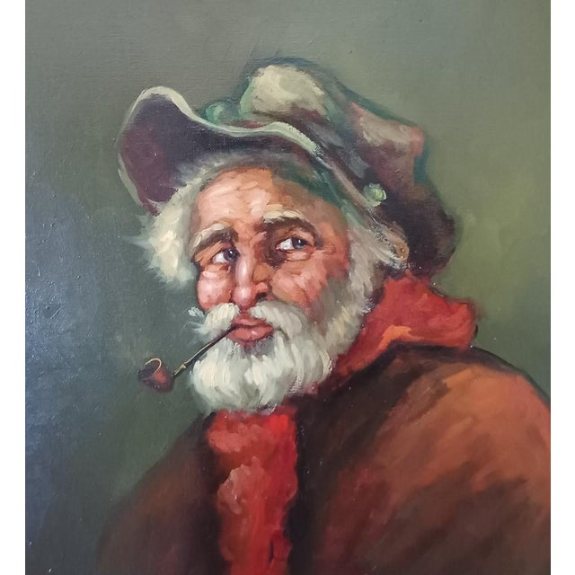 A genre painting in oil on canvas depicting an old man smoking a pipe. The signature appears to be IM Artes. It is of...