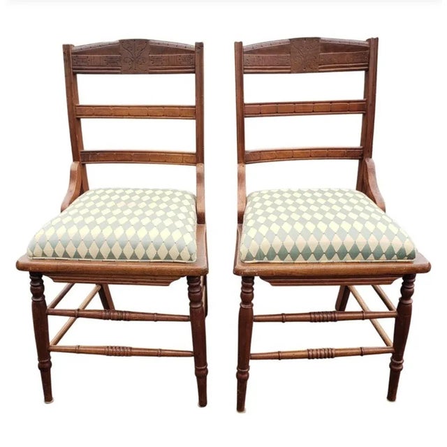 Pair of Eastlake Victorian Reupholstered Mahogany Side Chairs, Circa 1890s - a Pair For Sale - Image 11 of 11