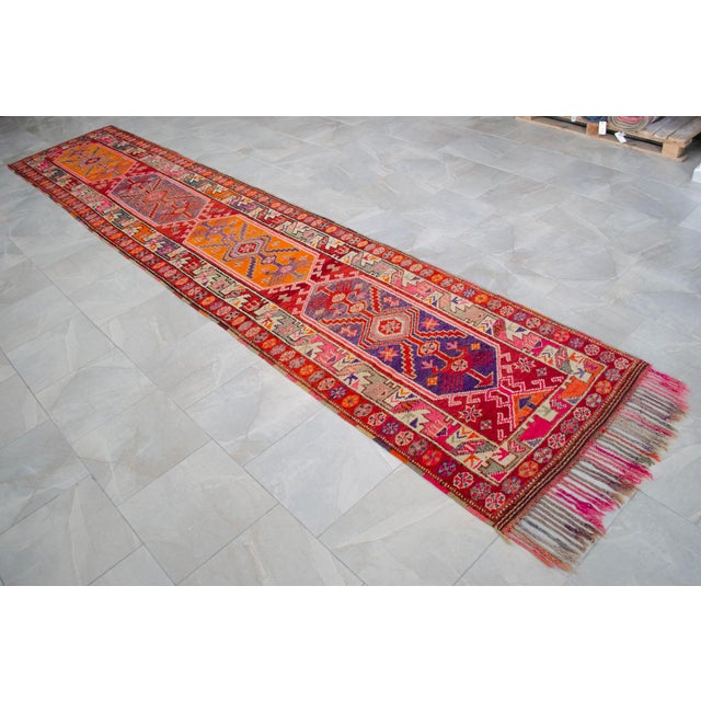 Heterodox Kurdish Runner Herki Rug. Hand-Knotted Colorful Tribal Long Runner - 3′1″× 15′6″ For Sale - Image 9 of 18