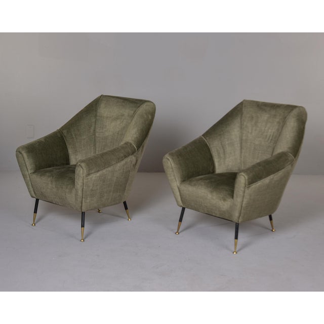 Celadon Italian Mid Century Chairs With New Sage Green Chenille Upholstery - Pair For Sale - Image 8 of 10