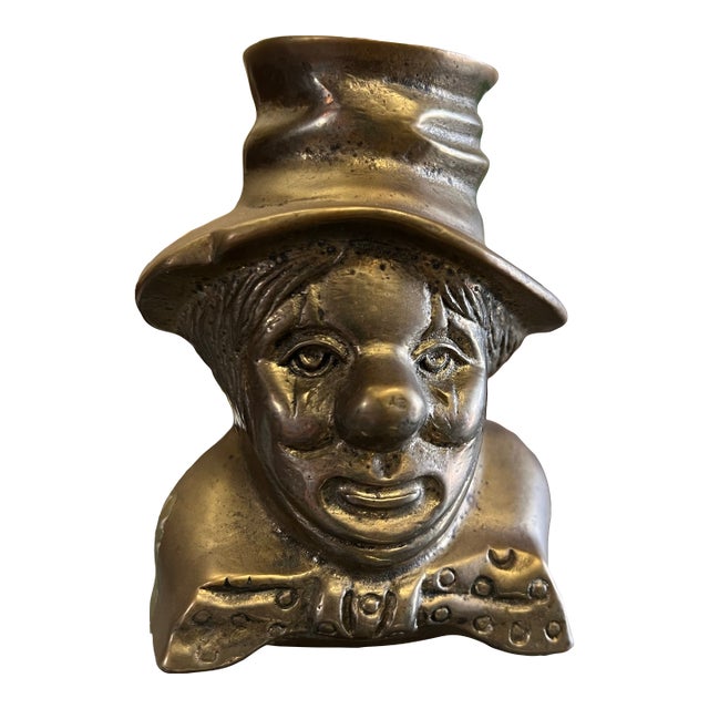 Vintage Brass Clown Bookend, Door Stopper For Sale