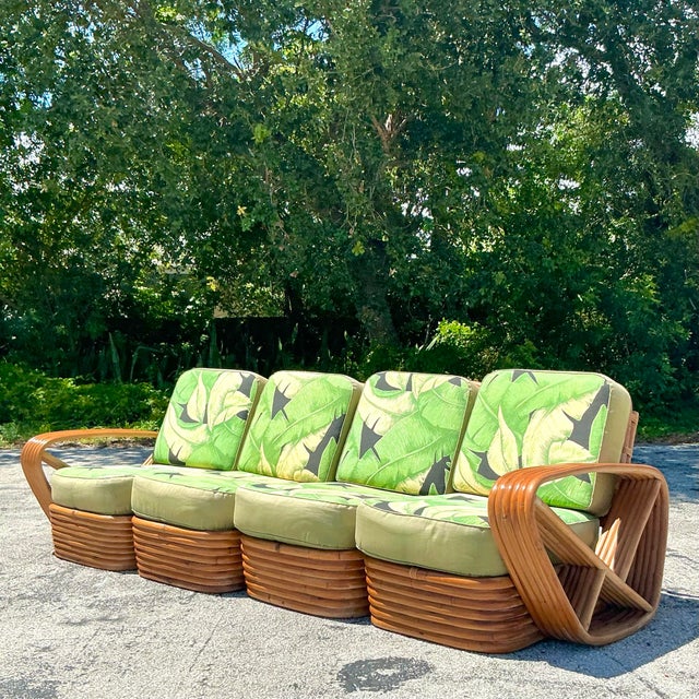 Mid-Century Modern Vintage Costal Six Strand Rattan Sofa After Frankl For Sale - Image 3 of 10