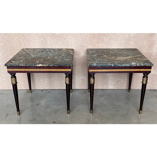 French French Mahogany and Marble-Top Set of Two Coffee Table With Bronze Mounts For Sale - Image 3 of 9