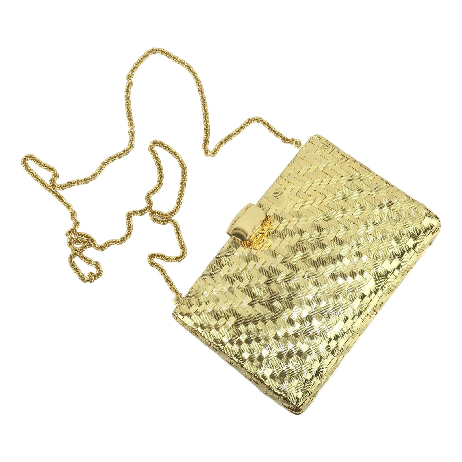 Rodo Italian Gold Metal Basket Weave Convertible Clutch Handbag, 1970's ...
