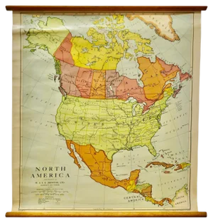 Large University Chart Political Map of North America by Bacon, 1920s