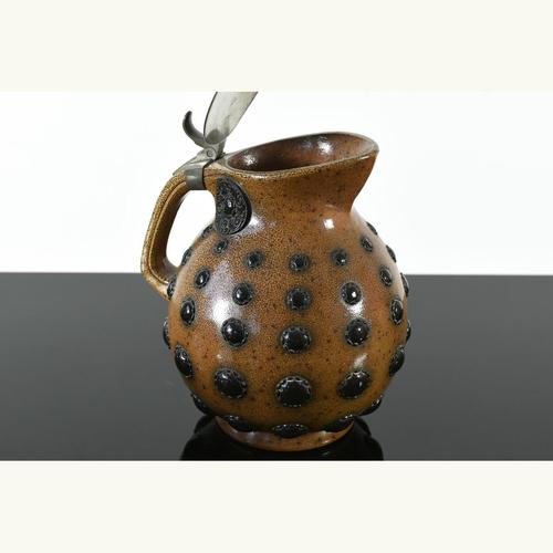 Beer Jug with 6 Capped Steins by Paul Wynand, Merkelbach, 1908 For Sale - Image 9 of 12