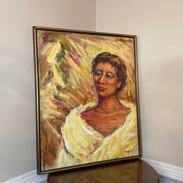 Mid-Century Modern Portrait Oil Painting - Expressionist Woman - Signed G. Mansel For Sale - Image 4 of 11