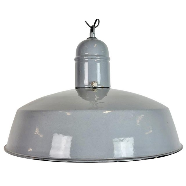 Industrial Grey Enamel Factory Pendant Lamp, 1960s For Sale - Image 18 of 18