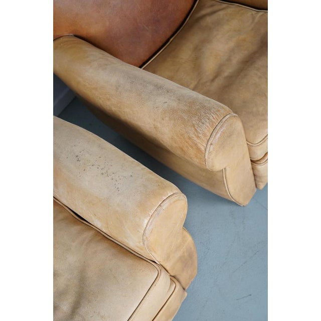 French Club Armchairs with Leather File Mustache Cognac, 1940s, Set of 2 For Sale - Image 5 of 18