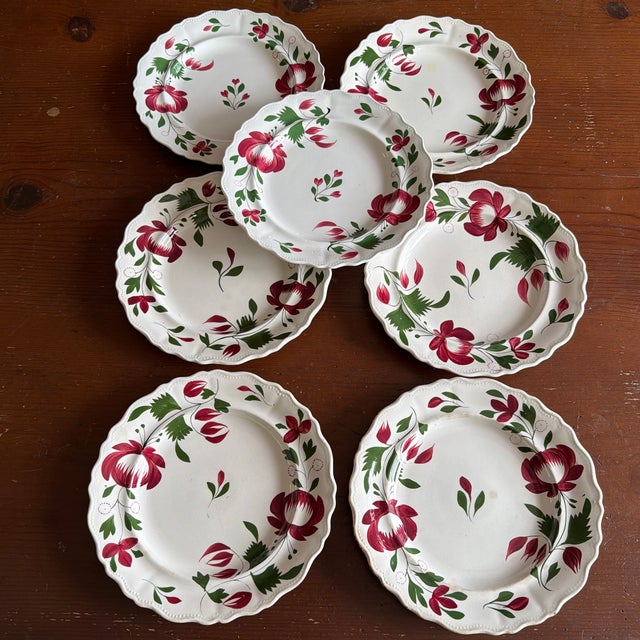 A Very Nice Set of 7 of Antique Staffordshire Early Adam’s Rose Plates, Circa 1830 For Sale - Image 12 of 12