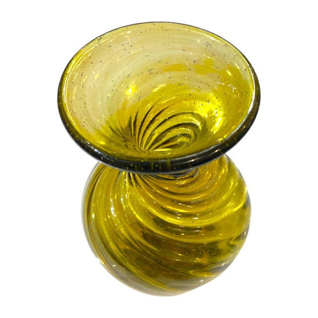 Amber Antique 19th Century Zanesville Handblown Glass Vase, Amber Swirl With Ribbed Detail For Sale - Image 8 of 11