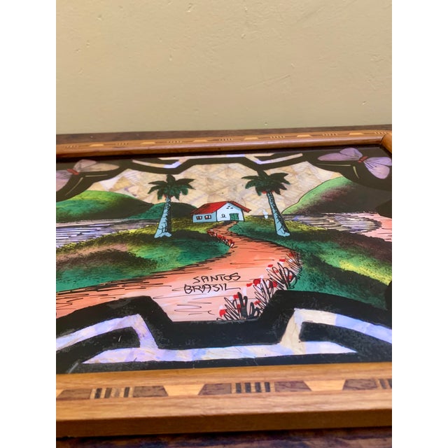 Art Deco 1930s Brazilian Art Deco Butterfly Wing Cocktail Tray Santo’s Landscape For Sale - Image 3 of 7