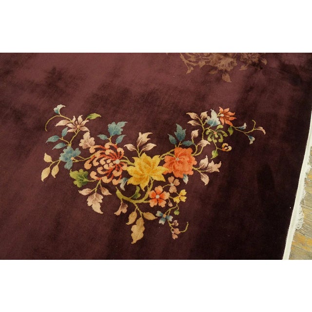1920s Red Wine Floral Antique Chinese Art Deco Rug 8'8" X 11'4" Knotted Pile Wool Carpet For Sale - Image 9 of 12