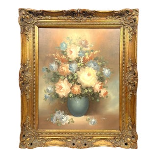 1970s English Oil Painting on Canvas in Gilt Frame, Signed For Sale
