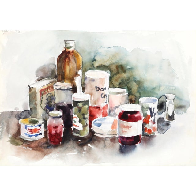 Artist: Eve Nethercott, American (1925 - 2015) Title: Still Life of Pantry Items (P5.15) Year: 1961 Medium: Watercolor on...