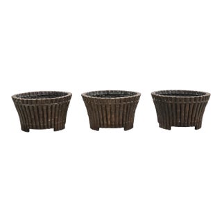 Set of Three Bronzed Faux-Bamboo Jardinières or Planters For Sale