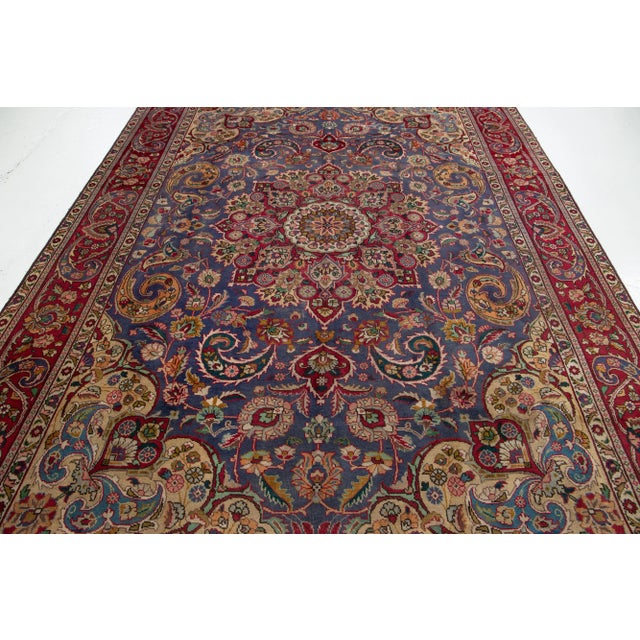 Textile 1960s Handmade Tabriz Wool Rug in Blue With Medallion Motif For Sale - Image 7 of 8