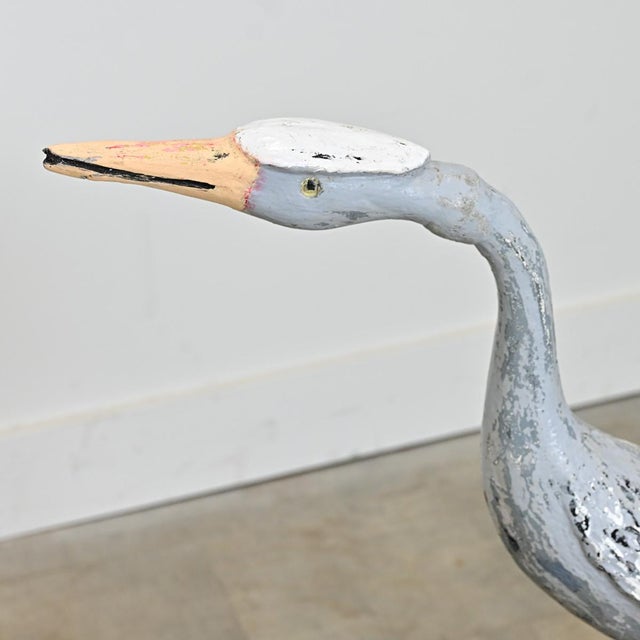 French Vintage Cast and Painted Stone Heron For Sale - Image 4 of 9