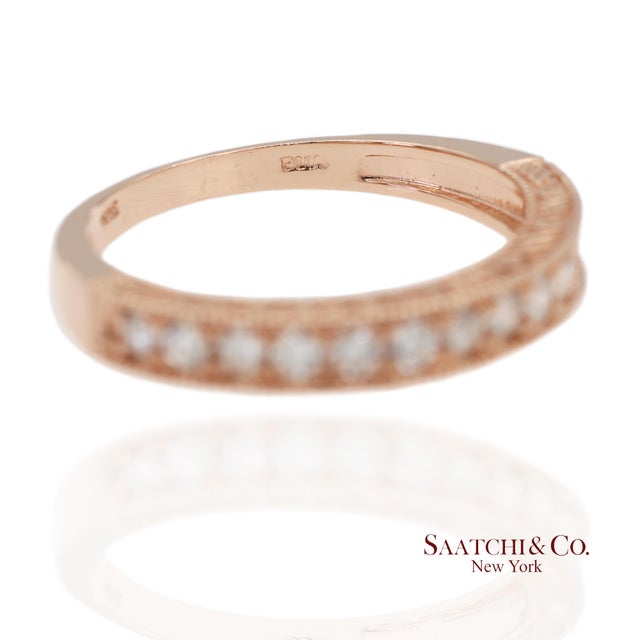 14k 585 Solid Rose Gold Side Engraving Natural Diamond Band Ring, Size 8 For Sale - Image 9 of 12