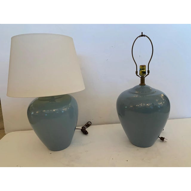 Mid-Century Modern Mid-Century Modern Grey Blue Pottery Table Lamps -A Pair For Sale - Image 3 of 9