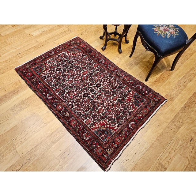 Vintage Persian Malayer Area Rug, Hand-Knotted Wool, Geometric Pattern, 3x5, Ivory & Red For Sale - Image 9 of 13