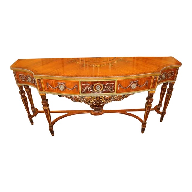 1920s Paint Decorated Burled & Satinwood Adams Style Buffet Server Sideboard For Sale