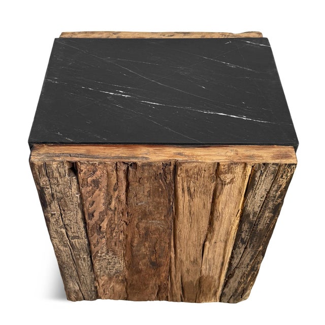 Rustic Wood & Slate Side End Table For Sale In Los Angeles - Image 6 of 9