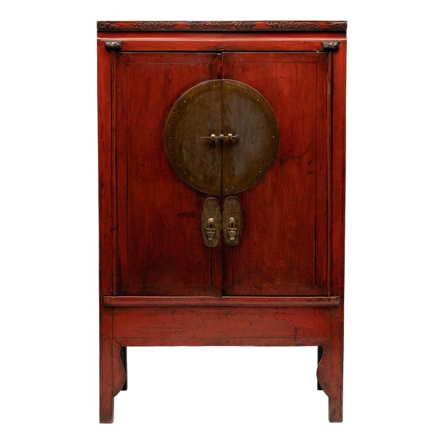 Chinese Red Lacquer Wedding Cabinet, C. 1850 For Sale