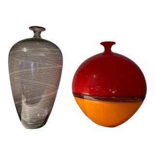 "Filigrana Veronese" and "Incalmo Sphere" Glass Blown Vases- Set of 2 For Sale