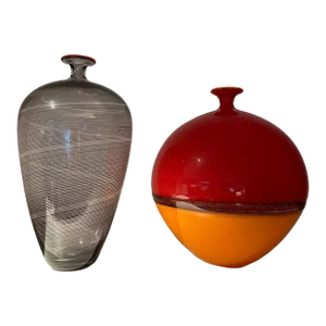 "Filigrana Veronese" and "Incalmo Sphere" Glass Blown Vases- Set of 2