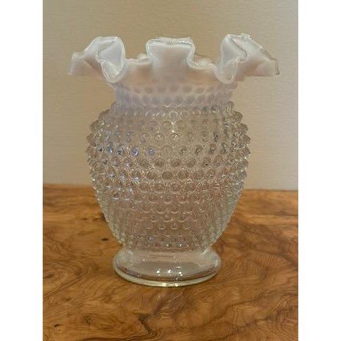 Vintage Fenton Art Glass 6" Tall Opalescent Hobnail Vase Ruffled Top Circa 1960's For Sale - Image 10 of 12