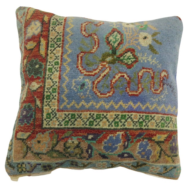 Pillow made from a blue vintage Turkish rug. Measures: 17'' x 18''.