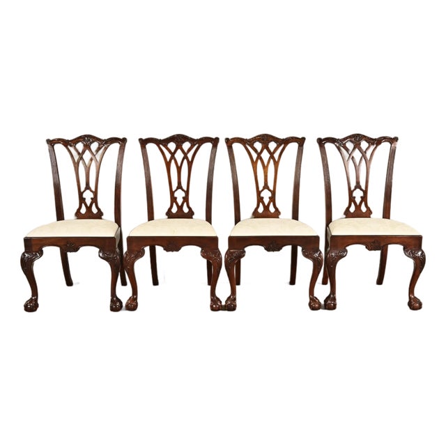 Drexel Heritage Chippendale Carved Mahogany Dining Chairs, Set of Four For Sale