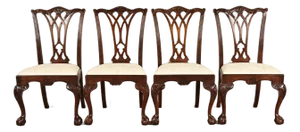 Drexel Heritage Chippendale Carved Mahogany Dining Chairs, Set of Four