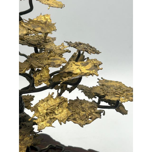 Mid-Century Brutalist Gilt Bronze Bonsai Tree Sculpture on Burl Wood Basee For Sale - Image 14 of 18