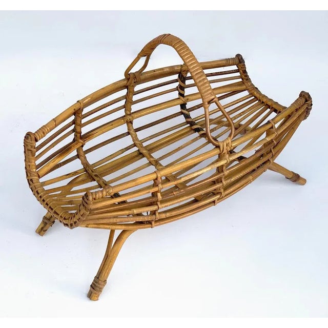 Wood Mid-Century Italian French Riviera Bamboo & Rattan Magazine Rack, 1960s For Sale - Image 7 of 10