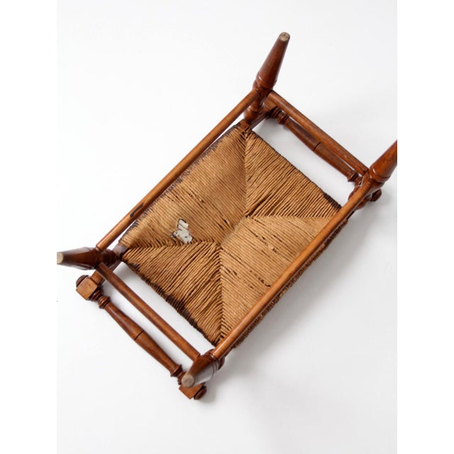 Vintage Early American Rush Seat Bench Stool For Sale - Image 16 of 17