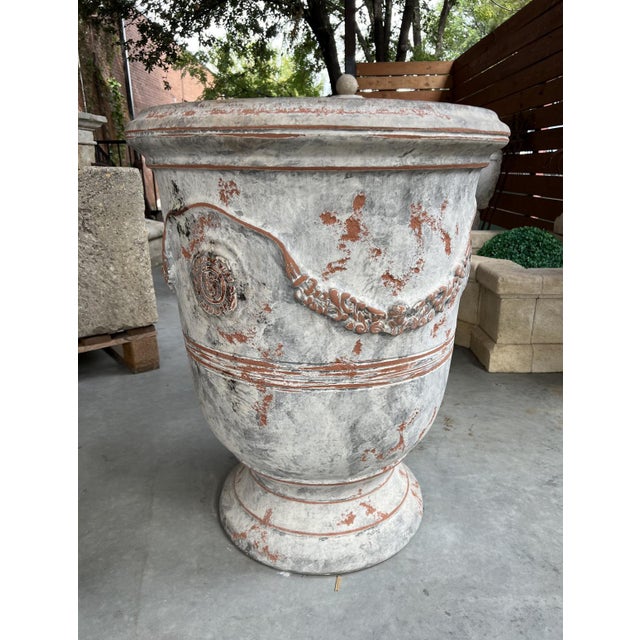 A Single French Terracotta Anduze Planter With Antiqued Gray White Finish For Sale - Image 9 of 15