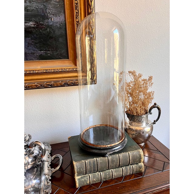 French Early 1900s French Hand Blown Class Cloche on Footed Base For Sale - Image 3 of 11