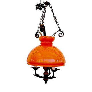 Vintage Orange Glass and Metal Pendant Light, 1950s For Sale