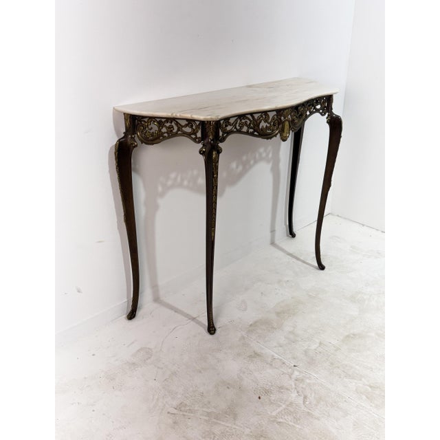 Gold Italian Console Table in Brass and Marble Top, 1950 For Sale - Image 8 of 12