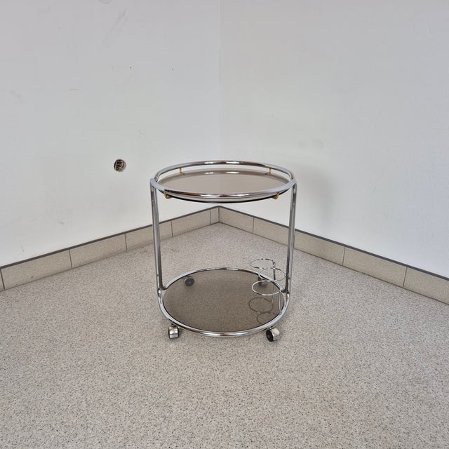 1960s Mid-Century Chrome and Glass Bar Cart, 1970s, 1960s For Sale - Image 5 of 11