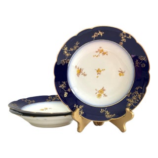 Antique French Porcelain Haviland Limoges Soup Bowls – Cobalt Blue & Gold, CHF 1452, 9" - Set of 3 For Sale