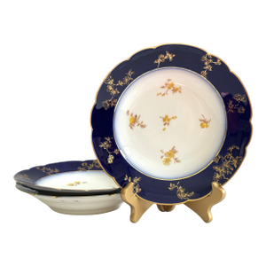Antique French Porcelain Haviland Limoges Soup Bowls – Cobalt Blue & Gold, CHF 1452, 9" - Set of 3