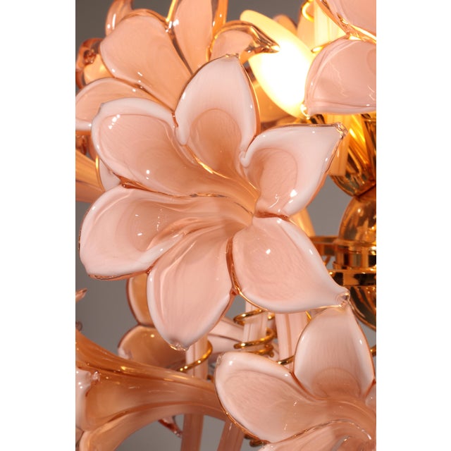 Murano Pink Lilly Floorlamp Murano Glass and Gilt Brass by Franco Luce, 1970 For Sale - Image 12 of 13